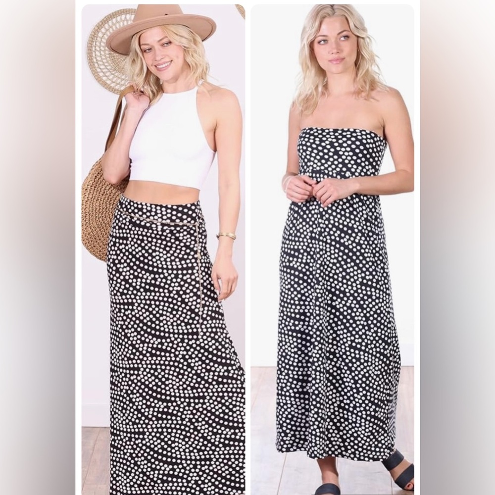Popana Black and White Polka Dot Maxi Skirt/Dress